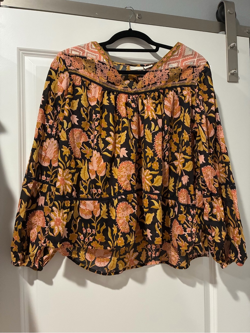 Rachel Zoe Black Boho Floral Tunic with Pink & Mustard Accents